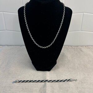 Vintage Trifari Rope Chain Necklace and Matching Bracelet - Black/Silver tone